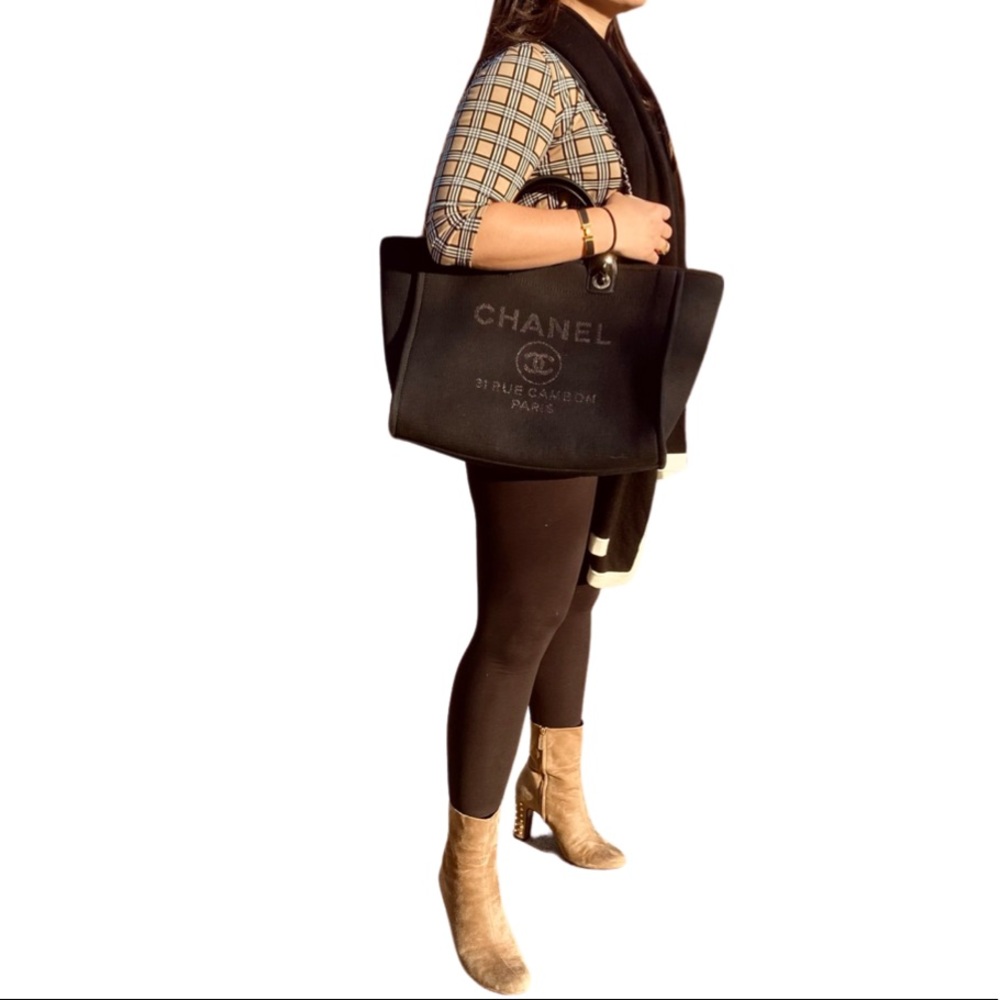 FULL SET - CHANEL Deauville Large Shopping Bag (Black Canvas w/ Silver Hardware) - Picture 13 of 17